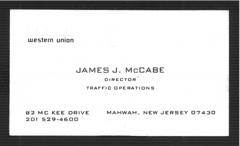 James J. McCabe - Business Card - 1971